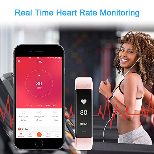 Letsfit Fitness Tracker, Slim Activity Tracker with Heart Rate Monitor, Pedometer Watch, Sleep Monitor, Step Counter, Calorie Counter, Waterproof Fitness Band for Kids Women and Men (Pink) (Pink) - Thumbnail 3
