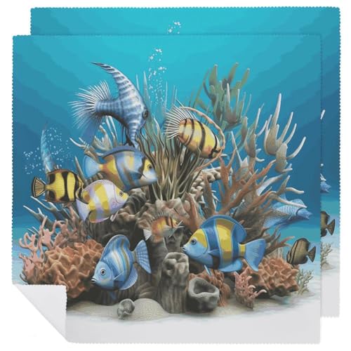 Servilletas de Tela 3D Peces Océano 2 Pcs Lavables miniatura 1