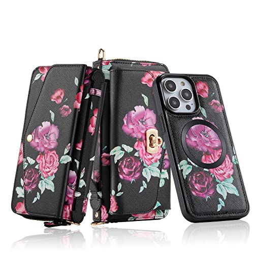 TUHUDOO Flower Series iPhone 14 Pro P[X z^ ԕ fB[X 蒠^Jo[ X O\  | Εt O\P[X ACtH 14 v Jo[ ϏՌ h~ 킢