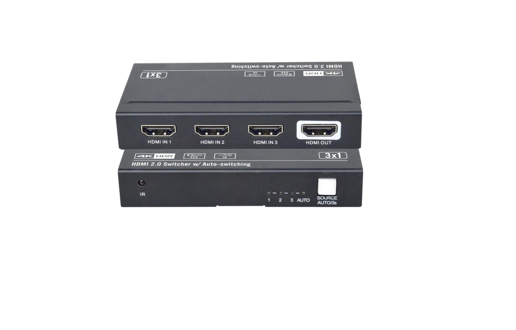 Selettore HDMI 3x1 4K@60Hz, HDR, Dolby Vision, commutazione automatica, telecomando IR, senza alimentazione esterna