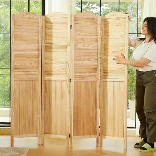 Room Dividers, 5.75Ft Individual Privacy Screens Foldable Wooden Louver &