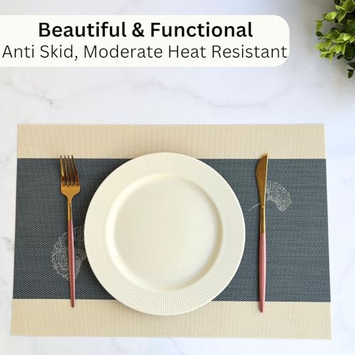 Image of Livmodern Premium Dining Table Mats Set of 6 | Wipeable & Washable PVC Placemats | Anti Skid and Heat Resistant Designer Mats 6 Pieces - Midnight Bloom