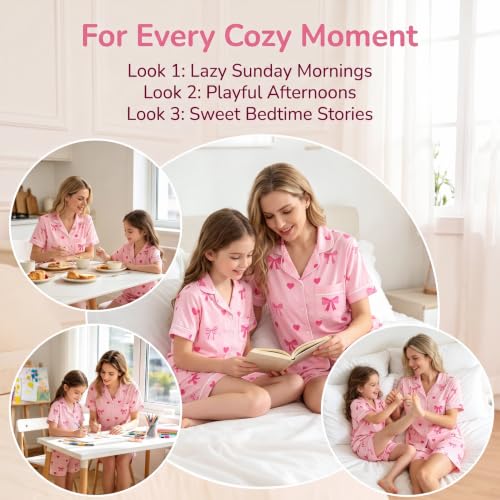 LANKMEI 100% Cotton Womens Short Sleeve Pajama Sets, Pink Bow, XX-Large - image 9