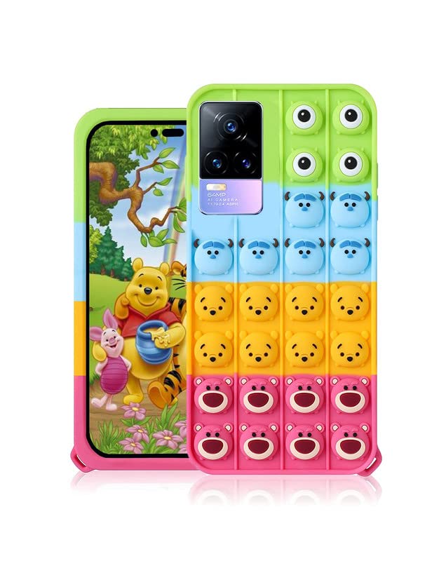 Cafune Back Cover for Vivo Y73 2021 Back Cover, Push Pop It Bubble Disny Cartoon Style Protective Soft Rubber Fun Fidget Toy Case Multicolor