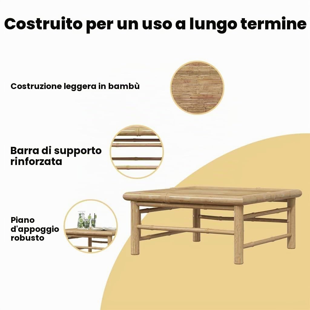 vidaXL Tavolo da Giardino 65x65x30 cm in bambù