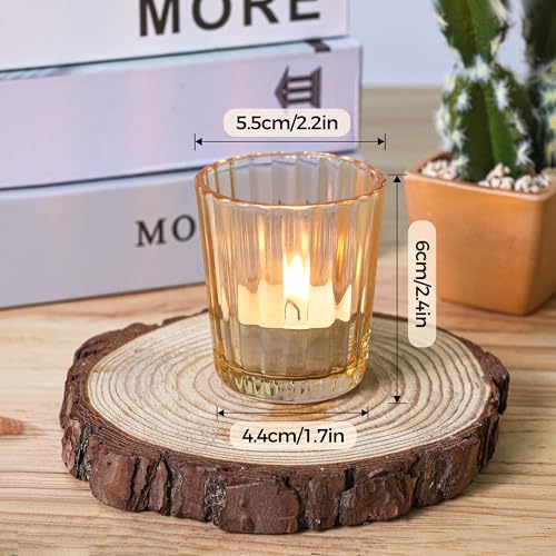 Comsaf Votive Candle Holders, 6 Pcs Glass Candle Holders, Ribbed Tealight Candle Holder For Table Centerpieces thumb #8