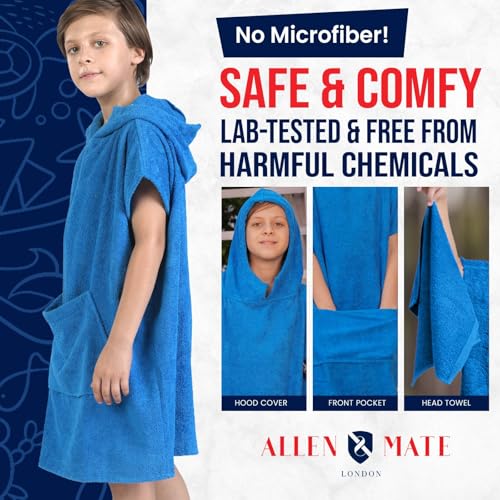 Image of ALLEN & MATE Kids Surf Poncho Towel Robe, Hooded Changing Robe, 6-13 Years