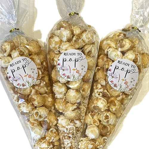 Baby Shower Favours - Ready to Pop - Popcorn Favour Bags - favour bags stickers and ties (Wildflower)