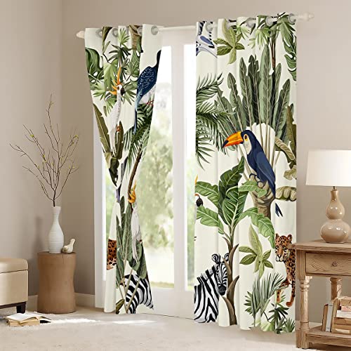 Loussiesd Palm Tree Print Window Curtains for Bedroom Living Room Leopard Zebra Competition Curtains Tropical Nature Theme Windows Drapes Wild Animal Pattern Room Decoration,W46*L54 - Image 3