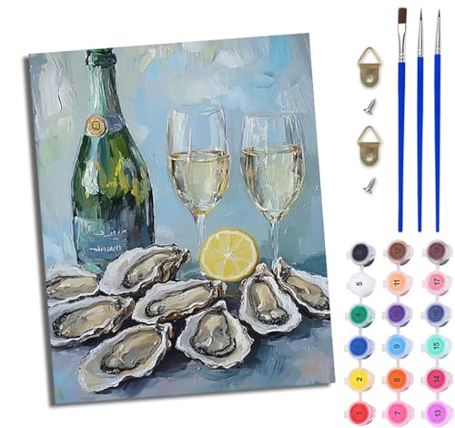 Malen nach Zahlen für Erwachsene Champagner-Zitronen-Austern einfaches DIY-Ölgemälde-Set auf Leinwand mit3- Pinseln und Acrylpigment lustiges 40 × 50 cm(Rahmenlos) Malen nach Zahlen für Erwachsene Champagner-Zitronen-Austern einfaches DIY-Ölgemälde-Set auf Leinwand mit3- Pinseln und Acrylpigment lustiges 40 × 50 cm(Rahmenlos)