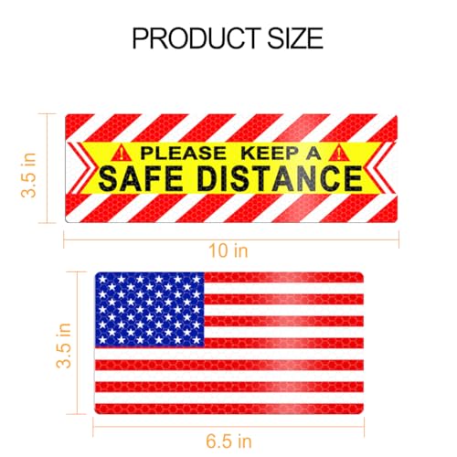 Image of Zpana American Flag Car Reflective Magnetic Stickers, 4PCS Keep a Safe Distance Safety Warning Signs Sticker for Auto Window Bumper, Vehicle Exterior Decor, Universal for SUV Sedan Truck