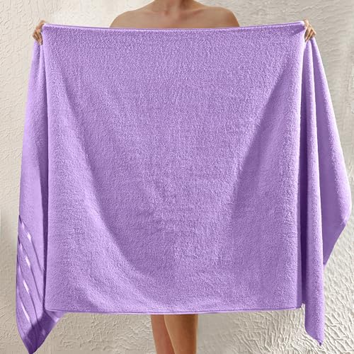 Image of Elegant Comfort 100% Turkish Cotton 4 Lines Viscose Stripe Jumbo Bath Towel - Hotel Spa Quality Extra Large 35 x 70 Inch Bath Towel Ultra Soft, Super Absorbent Quick Dry Large Bath Towel, Lilac