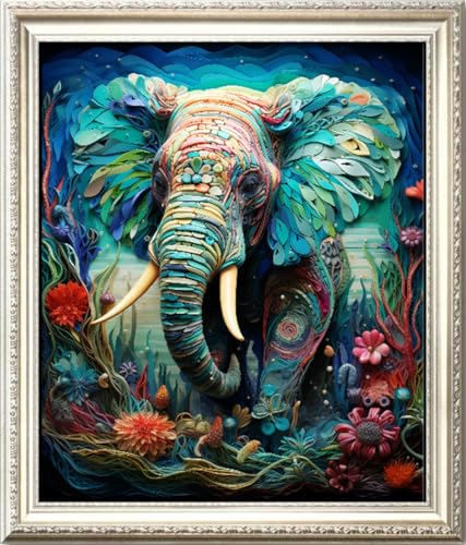 Image of Leczany Cross Stitch Stamped Kit for Adults - Colorful Elephant | DIY Embroidery Starter Patterns Craft Kit Needlepoint for Beginner | 11CT, 3 Strands | 17.2x21.3 inches