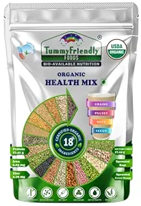 TummyFriendly Foods USDA Organic Health Mix Powder For Adults Organic | Multigrain Mix Powder For Adults and Kids | Health Mix Powder For Women and Kids with Sprouted Ragi Powder, Green Moong, Oats, Nuts, Seeds - 800grams