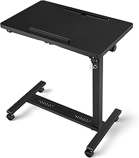 Adjustable Overbed Bedside Table, Hospital Bed Table with Wheels, Portable Rolling Desk, Mobile Small