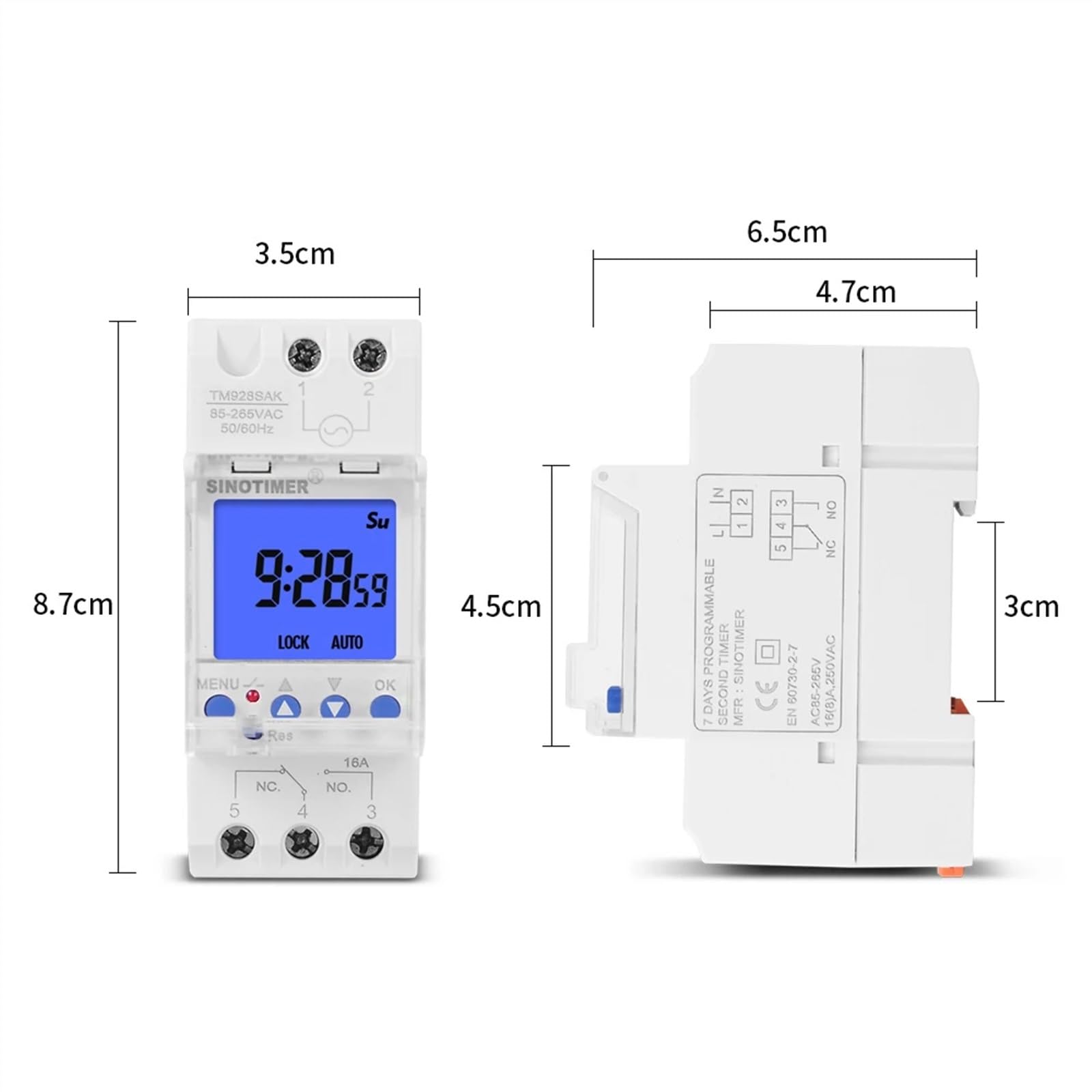 Interruptor Temporizador programable de Segundo intervalo, 7 días, Pantalla de retroiluminación doméstica, Controlador de relé de Tiempo, Carril DIN con Bloqueo, 110V, 220V(30A)