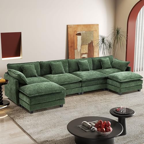 Image of 149.2 inch Modular Sectional Sofa,U Shaped Couch for Living Room,Modern Deep Seat Sofa 3 Seater Chenille Fabric Comfy Cloud Couches with Throw Pillows & Movable Ottoman