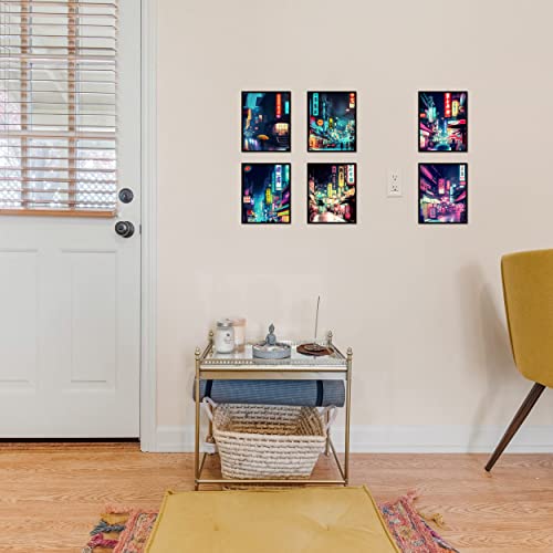 Qqqdada Japanese Wall Art Prints Set Of 6 Japan Neon Posters Abstract Illustration Wall Decor Tokyo Night Streets Picture Canvas Art Painting For Living Room Bedroom Wall Art (8"X10" Unframed) #TOP4