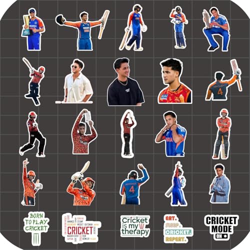Image of Abhishek Sharma Stickers Pack (25 Pieces) - Cricket Vinyl Stickers for Laptop, Mobile, Water Bottle, Helmet | Waterproof & Durable | Gifts for Cricket Fans | Abhishek Sharma Merch
