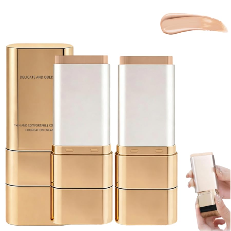 2PCS Dual-Ended Concealer Foundation Stick, Korean 3-in-1 Foundation Stick, Multi-functional Double Head Foundations Make up Sticks, Sweat-Proof for Flawless Finish All Skin Types (#03 Pinkish Beige)