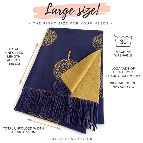 Cashmere Tree Life Blanket Scarf - Reversible Scarf Women Pashmina Shawl, Winter Scarfs Women, Large Wrap, Warm Scarf, Tree of Life Print Ladies Scarves Long Wraps, Womens Gifts (NV Yellow)2