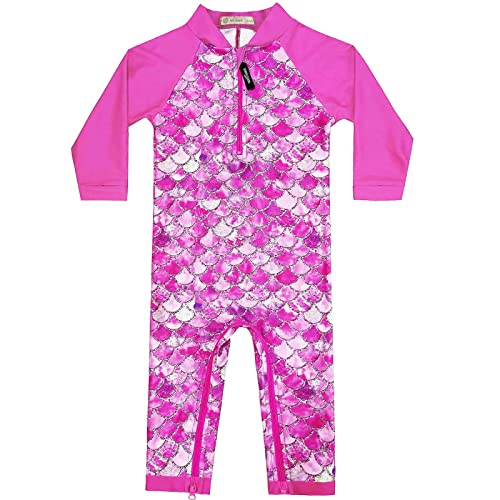 weVSwe Baby Mädchen Badeanzug UPF 50+ Sonnenschutz Recycling Stoff Einteiler Kleinkind Langarm Rash Guard Rosarot Fischschuppen 12-18 Monate 1 weVSwe Baby Mädchen Badeanzug UPF 50+ Sonnenschutz Recycling Stoff Einteiler Kleinkind Langarm Rash Guard Rosarot Fischschuppen 12-18 Monate