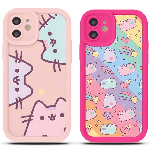 Yimctoie 2 Piezas Cute Cat Funda para Samsung Galaxy A14 5G 6.6', Kawaii Anime Pusheen Lindo Gato Dibujos Animados Diseño Manga Carcasa Suave TPU Protectora Antichoque Bumper Case Cover,arcoíris