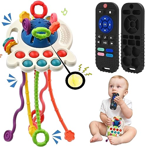 Image of AiTuiTui Sensory Montessori Baby Teething Toys, Silicone Remote Control Teether Toddler Educational Learning Travel Toys for 3 6 9 12 18 Months Infant Newborn Boy Girl Birthday Gifts