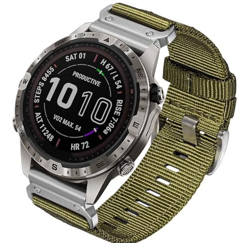 Image of HEMSUT Premium Nylon Watch Band for Garmin Quick Fit Watch - 20 /22 /26mm, Glossy Durable Non-Taper Strap with Tang Buckle Military Strap for Fenix Forerunner Approach MARQ Epix Tactix Quatix D2 Series