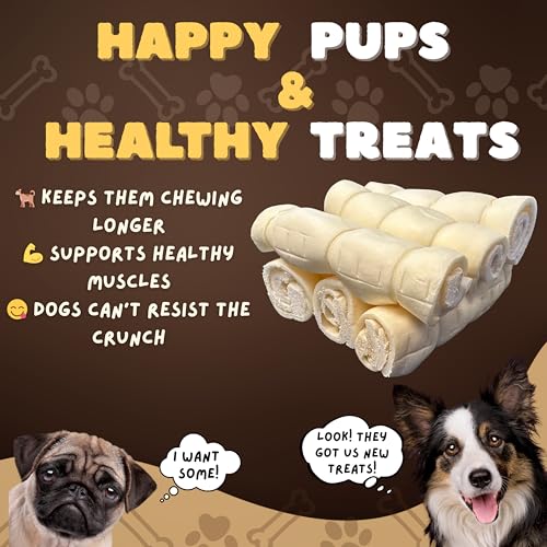 Image of Woofley's 6 inches Buffalo Beef Cheek Roll -(50 Count)- Beef Cheek Rolls for Dogs - Long Lasting Natural Dog Chews