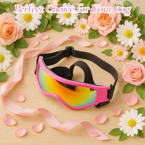 Wanmu hundebrille für kleine Rassen, UV-Schutz Hunde Sonnenbrille mit Verstellbaren Riemen, Winddicht Stylisch Haustier-Augenschutz für Autofahren, Outdoor-Aktivitäten Augenschutz(Rosa)