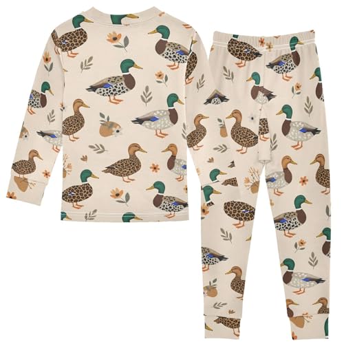 Pajama Sets Long Sleeve Leopard Ducks Flowers Leaves Soft Comfy Sleepwear 2 Piece PJS 3-8T3