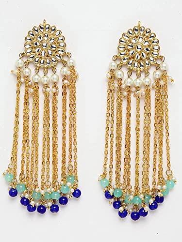 Image of Karatcart Kundan Tassel Earrings for Women (Pink and Green Beads)