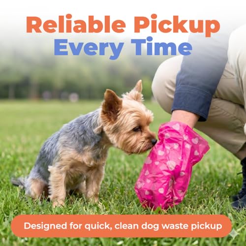 Image of Best Pet Supplies Dog Poop Bags, Rip-Resistant and Doggie Waste Bag Refills with d2w Controlled-Life Plastic Technology - Pack of 150, Pink Heart (Scented)
