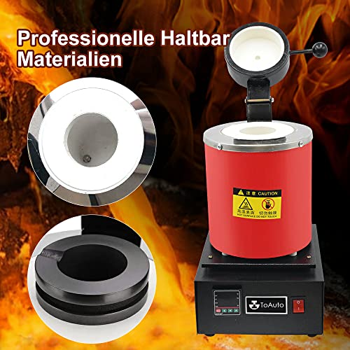 TOAUTO 3KG Digitale Schmelzofen 1400W 2000F, Automatischer Schmelzofen Kit mit Graphittiege und Graphit Barrenform, Schmelz Silber, Gold, Kupfer, Aluminium