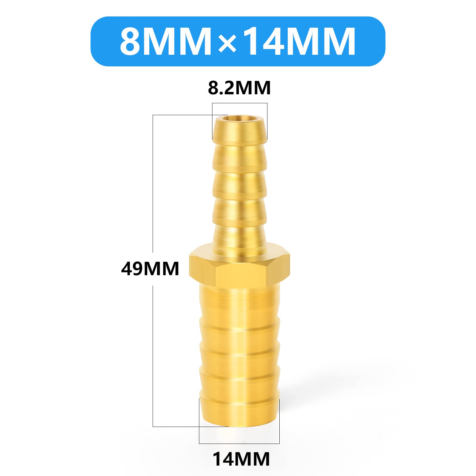 Produktbild von 4er-Set Messing-Reduzierschlauchtüllen – 14 Mm Auf 12 Mm – I-förmiger 2-Wege-Schlauchverbinder Mit Widerhaken Und Klemmen – Für Wasser, Luft, Öl