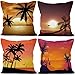 Aoihrraan 40x40cm Set di 4 Federe Cuscini Estate Palma Tramonto Mare Morbido Peluche Corto Quadrato Copricuscini Divano Casa Decorazioni Salottoletto Agriturismo All'Aperto Terrazza Giardino Divano