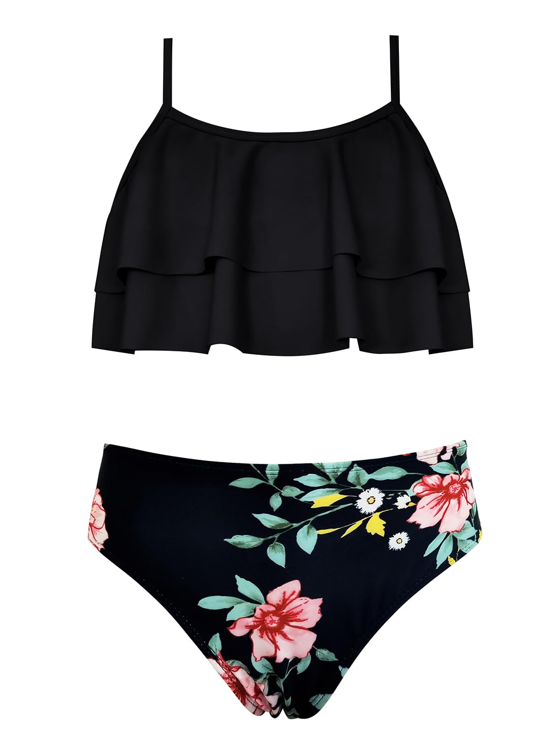 SHEKINI Costume da Bagno per Ragazze Due Pezzi Regolabile Halter Volant Stampa Estivo Bikini Ragazza Costumi da Bagno per 6-14 Anni