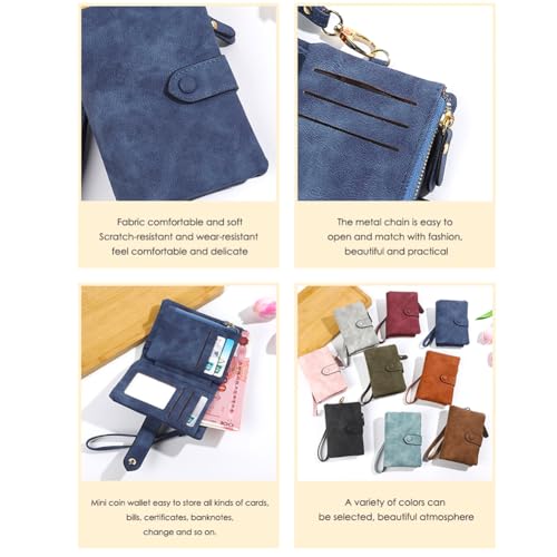 Frosted Women's Wallet Short PU Soft Leather Womens Small Bifold Leather Wallets Tri-Fold Multi-Card Wallet Ladies Wristlet with Card Slots id Window Zipper Coin Purse (Pink)4