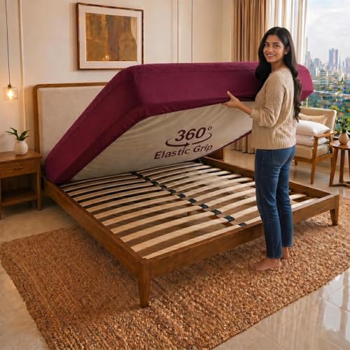 Image of Cotton Feel Terry 78x72 inch Ultra Soft Waterproof Mattress Protector King Size | Breathable Hypoallergenic Mattresses Cover for King Size Bed (Maroon)