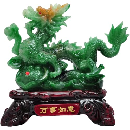 龍の置物 昇運金龍風水グッズ 玄関龍 置物 金龍 開運祈願 金運祈願 (32*18*32 cm翡翠)