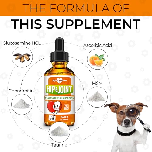 Dog Joint Supplement – Glucosamine Chondroitin for Dogs and Puppies – MSM in The Composition – Care for Joints, Muscles, & Ligaments – Bacon Flavor – 2 Oz