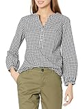 Amazon Essentials Damen Popeline-Hemd mit klassischer Passform in Armbandlänge, Schwarz/Weiß, Vichy-karo, XL