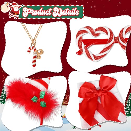 HOWAF Christmas Candy Cane Costume, Candy Cane Headband Xmas Headbands, Stockings, Glasses, Earrings - Image 3