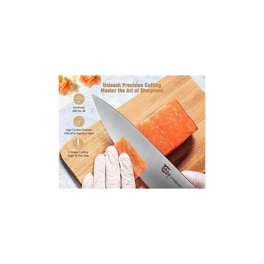 SYOKAMI Kitchen Knife Set, 14 Pieces Japanese Style Knife Block Set with Magnetic Holder, High Carbon Stainless Steel Ultra Sharp Knives for kitchen with Ergonomic Handle and Sharpener, Black Dot