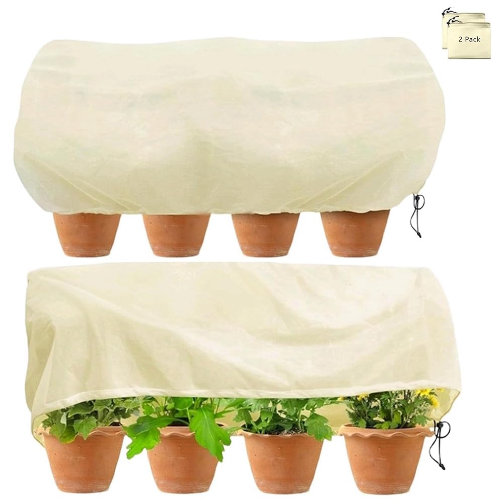 UDSKNV[KSL Garden Protection Netting Winter Frost Blanket with Drawstring, Rectangular Plant Cover for Raised Beds
