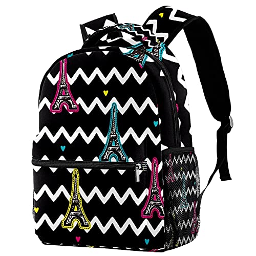Sac à dos de voyage fille et garçon motif tour Eiffel Zigzag avec poches