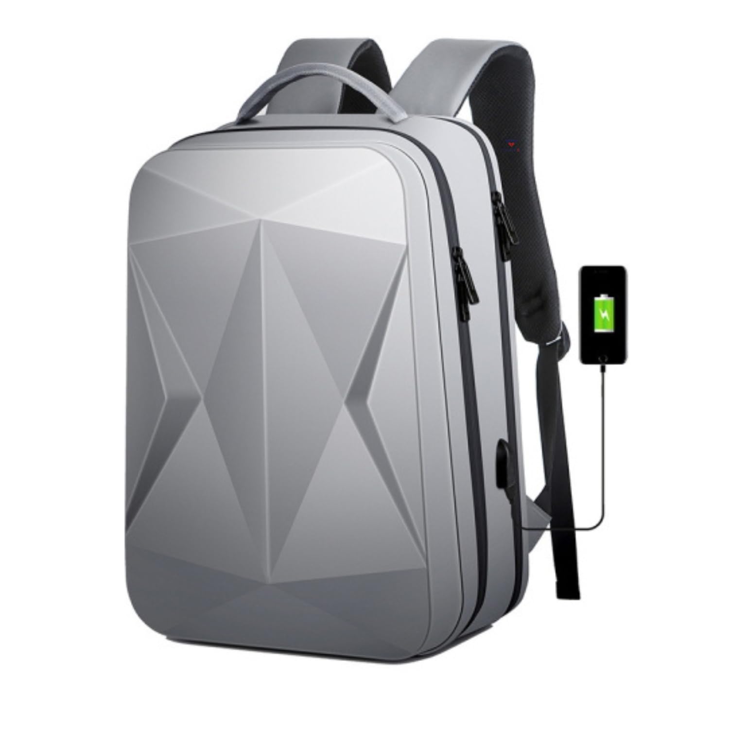 Hard shell Business Travel Laptop Backpack with USB Charging Port Daypack for Men Women (DESIGN-1, SILVER-1)-image-20