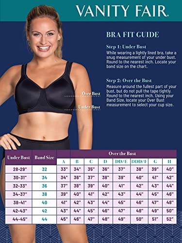 Vanity Fair Womens Wireless Medium Impact Plus Size Padded Sports (36C-44Ddd) Bra, Wireless - Black, 38D Us #TOP4