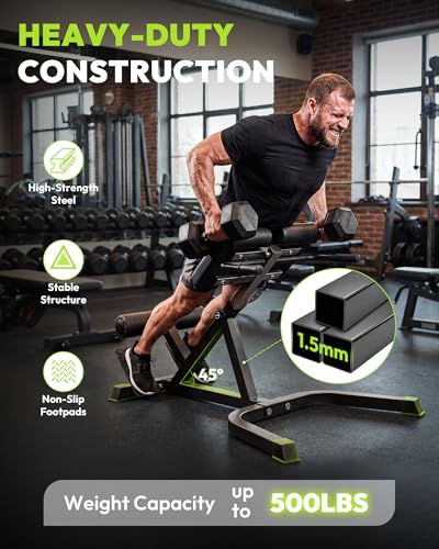 Image of Roman Chair Back Extension Machine with 350 LBS Capacity | Adjustable Hyperextension Bench, Adjustable Pads for Lower Back, Glutes, Core Strength Training